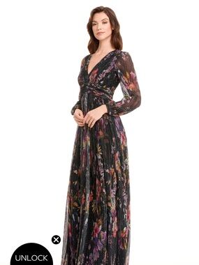 Women's Dress the Population Black Floral V-Neck Long Sleeve Maxi Dress